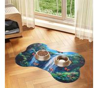 Pet Feeding Mat, Cat & Dog Mat For Food And Water Bowl | Waterfall Mountain Flowers Butterfly Bone Shaped Dog Cat Placemat Quick Dry, Pet Accessories Supplies 12"x19"