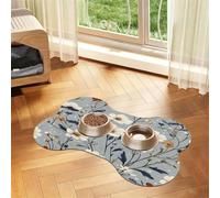 Pet Feeding Mat, Cat & Dog Mat For Food And Water Bowl | White Daisy Floral Rustic Farmhouse Bone Shaped Dog Cat Placemat Quick Dry, Pet Accessories Supplies 16"x24"