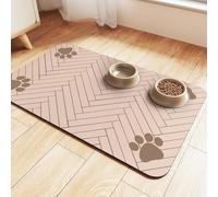 Pet Feeding Mat Dog Cat Food Bowl Mat Placemat Rubber Backing Carpet No Stains Quick Dry Absorbent Anti-Slip Kitten Puppy Drinking Feeder Pads,Colorful Striped Print (Pink,30x40 cm)