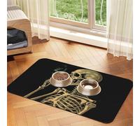 Pet Feeding Mat for Dog Bowls and Water Bowl Non Slip Pet Placemat Absorbent Cat Feeder Pad A Skeleton with Burning Cigarette Pet Food Mat for Floors No Stains Dog Cat Water Bowl Mat 30x45cm