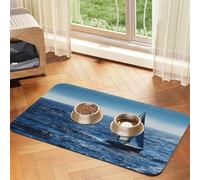 Pet Feeding Mat for Dog Bowls and Water Bowl Non Slip Pet Placemat Absorbent Cat Feeder Pad Blue Sea Sailboat Pet Food Mat for Floors No Stains Dog Cat Water Bowl Mat 40x60cm