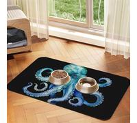 Pet Feeding Mat for Dog Bowls and Water Bowl Non Slip Pet Placemat Absorbent Cat Feeder Pad Blue Watercolor Octopus Pet Food Mat for Floors No Stains Dog Cat Water Bowl Mat 40x60cm