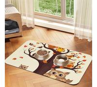 Pet Feeding Mat for Dog Bowls and Water Bowl Non Slip Pet Placemat Absorbent Cat Feeder Pad Cartoon Family Owls On The Brown Tree Pet Food Mat for Floors No Stains Dog Cat Water Bowl Mat 30x45cm