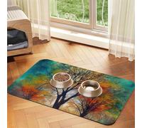 Pet Feeding Mat for Dog Bowls and Water Bowl Non Slip Pet Placemat Absorbent Cat Feeder Pad Colorful Life Trees Pet Food Mat for Floors No Stains Dog Cat Water Bowl Mat 40x60cm