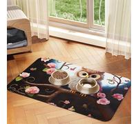Pet Feeding Mat for Dog Bowls and Water Bowl Non Slip Pet Placemat Absorbent Cat Feeder Pad Cute Owl Tree Flowers and Squirrel Pet Food Mat for Floors No Stains Dog Cat Water Bowl Mat 40x60cm