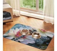 Pet Feeding Mat for Dog Bowls and Water Bowl Non Slip Pet Placemat Absorbent Cat Feeder Pad Dragonfly Lotus Pet Food Mat for Floors No Stains Dog Cat Water Bowl Mat 40x60cm