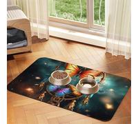 Pet Feeding Mat for Dog Bowls and Water Bowl Non Slip Pet Placemat Absorbent Cat Feeder Pad Dream Catcher Butterfly Pet Food Mat for Floors No Stains Dog Cat Water Bowl Mat 40x60cm
