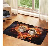 Pet Feeding Mat for Dog Bowls and Water Bowl Non Slip Pet Placemat Absorbent Cat Feeder Pad Fire Flowers and Heart Pet Food Mat for Floors No Stains Dog Cat Water Bowl Mat 40x60cm