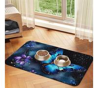 Pet Feeding Mat for Dog Bowls and Water Bowl Non Slip Pet Placemat Absorbent Cat Feeder Pad Galaxy Blue Butterfly Pet Food Mat for Floors No Stains Dog Cat Water Bowl Mat 40x60cm