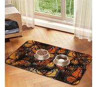Pet Feeding Mat for Dog Bowls and Water Bowl Non Slip Pet Placemat Absorbent Cat Feeder Pad Heaps of Orange Monarch Butterflies Pet Food Mat for Floors No Stains Dog Cat Water Bowl Mat 40x60cm