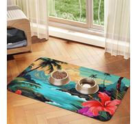 Pet Feeding Mat for Dog Bowls and Water Bowl Non Slip Pet Placemat Absorbent Cat Feeder Pad Hello Hawaii Pet Food Mat for Floors No Stains Dog Cat Water Bowl Mat 30x45cm