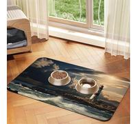 Pet Feeding Mat for Dog Bowls and Water Bowl Non Slip Pet Placemat Absorbent Cat Feeder Pad Old Lighthouse by The Sea Pet Food Mat for Floors No Stains Dog Cat Water Bowl Mat 40x60cm