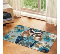 Pet Feeding Mat for Dog Bowls and Water Bowl Non Slip Pet Placemat Absorbent Cat Feeder Pad Owl Spring Flowers Turquoise Pet Food Mat for Floors No Stains Dog Cat Water Bowl Mat 40x60cm
