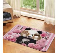 Pet Feeding Mat for Dog Bowls and Water Bowl Non Slip Pet Placemat Absorbent Cat Feeder Pad Panda Rose Flowers Pink White Stripe Pet Food Mat for Floors No Stains Dog Cat Water Bowl Mat 40x60cm