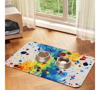 Pet Feeding Mat for Dog Bowls and Water Bowl Non Slip Pet Placemat Absorbent Cat Feeder Pad Primary Splatter Painting Pet Food Mat for Floors No Stains Dog Cat Water Bowl Mat 40x60cm