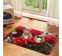 Pet Feeding Mat for Dog Bowls and Water Bowl Non Slip Pet Placemat Absorbent Cat Feeder Pad Red Roses Bush in The Garden Pet Food Mat for Floors No Stains Dog Cat Water Bowl Mat 30x45cm