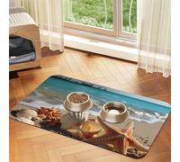 Pet Feeding Mat for Dog Bowls and Water Bowl Non Slip Pet Placemat Absorbent Cat Feeder Pad Seashells Starfish on Beach Pet Food Mat for Floors No Stains Dog Cat Water Bowl Mat 30x45cm