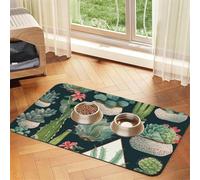 Pet Feeding Mat for Dog Bowls and Water Bowl Non Slip Pet Placemat Absorbent Cat Feeder Pad Succulent Plants and Cactus Pet Food Mat for Floors No Stains Dog Cat Water Bowl Mat 40x60cm