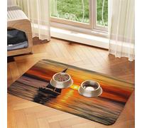 Pet Feeding Mat for Dog Bowls and Water Bowl Non Slip Pet Placemat Absorbent Cat Feeder Pad Sunrise Sailing Boat Pet Food Mat for Floors No Stains Dog Cat Water Bowl Mat 30x45cm