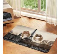 Pet Feeding Mat for Dog Bowls and Water Bowl Non Slip Pet Placemat Absorbent Cat Feeder Pad Travel Paris Pet Food Mat for Floors No Stains Dog Cat Water Bowl Mat 30x45cm