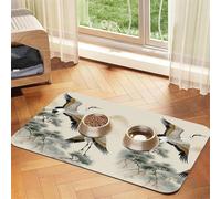 Pet Feeding Mat for Dog Bowls and Water Bowl Non Slip Pet Placemat Absorbent Cat Feeder Pad Two Japanese Cranes Flying Pet Food Mat for Floors No Stains Dog Cat Water Bowl Mat 40x60cm