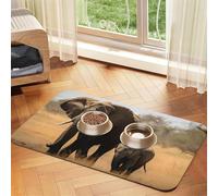 Pet Feeding Mat for Dog Bowls and Water Bowl Non Slip Pet Placemat Absorbent Cat Feeder Pad Walking Elephants Mother and Baby Pet Food Mat for Floors No Stains Dog Cat Water Bowl Mat 40x60cm