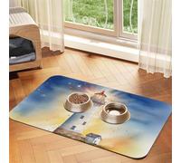 Pet Feeding Mat for Dog Bowls and Water Bowl Non Slip Pet Placemat Absorbent Cat Feeder Pad Watercolor Lighthouse Fantasy Light Pet Food Mat for Floors No Stains Dog Cat Water Bowl Mat 40x60cm