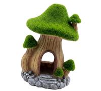 Pet Fish Shelter Aquarium Ornament, Resin Mushroom House Aquarium Decoration with Moss Roof, Stone Look Base and Hollow Mushroom House Ornament Resin Cave Moss Roof Fish Shelter Decoration Hiding