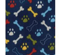 Pet Fleece Fabric, Navy Blue with Paw Prints and Bones Pattern, Anti-Pill