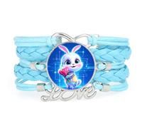 Pet Flower Cyber Neon Rabbit Love Adjustable Leather Braided Bracelet Blue