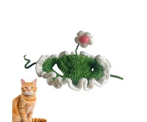 Pet Flower Hat - Medium Size Dress Cap, Wool Crochet Headpiece, Playful Seedling Look with Comfortable Fit | Eye Catching Costume Accessory for Pets Holidays and Everyday Styling Small Dogs