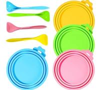 Pet Food Can Lids+Spoon,4 Sets Universal Size Silicone Food Can Covers+Spoons for Dog & Cat Food,Fit Most Standard Size Dog Cat Food Canned, Dishwasher Safe| BPA Free