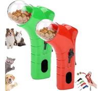 Pet Food Dispenser Launchers, Dog Food Catapult, Cat Treat Shooter Gun, Snack Slinger Cat Treat Launchers, Handheld Interactive Toys pet Foods Catapult, for Dog Exercise Training, (R+G)