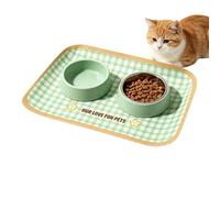 Pet Food Mat - Non Slip Waterproof PU Leather Placemat for Under Bowls, Foldable Corner Button Tray, 45x30cm Spill Proof Shield Mat, High Qualiity Easy Clean Leatherette- for Puppy Kitten & Indoo