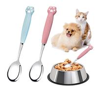 Pet Food Spoon, 2 Pcs Stainless Steel Pet Spoon Cat Claw Spoon Long Handle Pet Can Spoon Dog Cat Feeding Spoon for Wet Food (Blue+Pink)
