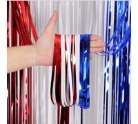PET for Rain Silk Curtain Red Silver Party Wall Decor PET for(Red And White 1m*3m)