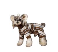 Pet four-legged bodysuit, autumn and winter style, small dog warm clothes, retro striped dog bodysuit(Coffee,L)
