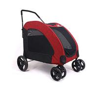 Pet Four Wheeled Stroller Dog Trolley Cat Folding 4 Wheels Pram Jogger Buggy 360° Rotation Front Wheel Pet Travel Pet Roadster Airy Windows (Red)