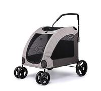 Pet Four Wheeled Stroller Dog Trolley Cat Folding 4 Wheels Pram Jogger Buggy 360° Rotation Front Wheel Pet Travel Pet Roadster Airy Windows (Grey)