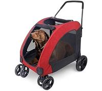 Pet Four-Wheeled Stroller Foldable Pet Travel Stroller Dog Trolley Cat Carts for Medium Large Dogs and Cat (Red) (Red)