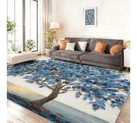 Pet Friendly Blue Area Rugs, Non-Slip Soft Low Pile Carpet for Kitchen Dining Room Laundry, Oil painting style exquisite tree of life Printed Indoor Area Rug, Stain Resistant Floor Rug 60 x 90 cm