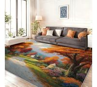 Pet Friendly Colorful Area Rugs, Non-Slip Soft Low Pile Carpet for Kitchen Dining Room Laundry Office, Nature autumn landscape path Printed Indoor Area Rug, Stain Resistant Floor Rug 60 x 90 cm