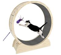 Pet-Friendly Interactive Cat Treadmill, Cat Spinning Running Wheel With Cat Toy Stick, Wooden Cat Sport Toy Small Large, For All-Sized Cats,Inner Diameter100cm/39.4