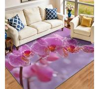 Pet Friendly Pink Area Rugs, Non-Slip Soft Low Pile Carpet for Kitchen Dining Room Laundry Office, Floral elegant orchid water droplets Printed Indoor Area Rug, Stain Resistant Floor Rug 160 x 230 cm