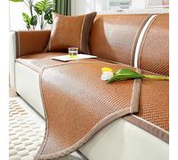 Pet Friendly Settee Cover for Dogs - Ice Rattan Cooling Sofa Protector, Non-Slip Elastic Straps Universal Fit 2 3 4 Seater L Shape Corner(Coffee,70 * 160cm)