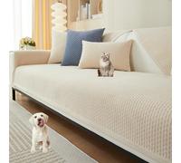 Pet-Friendly Solid Color Chenille L-Shaped Sectional Sofa Cover Non-Slip Fits 2-4 Cushions Lblue/Beige 90x180cm/35.4x71in - Durable & Stylish Protection
