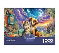 Pet Friends 1000 Piece Thick Cardboard Jigsaw Puzzle Solo Challenging Educational Single Player for Adults Enthusiasts Office Break Kitten & Puppy Portrait Puzzle 52x38cm/1000pcs