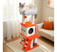 PET FULED 37.4-inch Cat Tree, Cat Tree Tower with Twin Cat Condos for Indoor Cats, Plush Cat House with Padded Perch, Scratching Ladder and Posts and Plush Balls for Kitty Play, Orange