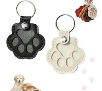 Pet Fur Keepsake KeyChain, Cute Paw Shape Leather Keychain Dog Hair Collector Keyring, Pet Hair Storage Keychain Pendant, Dog Fur Keepsake Pet Memorial Gifts For Dogs Cats Lover (Black+White)