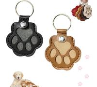 Pet Fur Keepsake KeyChain, Cute Paw Shape Leather Keychain Dog Hair Collector Keyring, Pet Hair Storage Keychain Pendant, Dog Fur Keepsake Pet Memorial Gifts For Dogs Cats Lover (Black+Khaki)